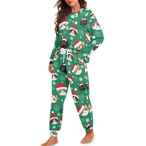 Image of Women's 2 Piece Printed Pajama Set Long Sleeve Sleepwear Set with Long Pants Casual Lounge Sets with Pocket