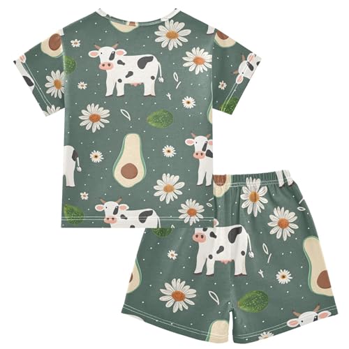 ALAZA Cow Daisy Flower Avocado Pajamas Short Sleeve 2 Piece Sleepwear Top and Bottom Pajama Set Unisex2
