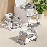 Potty Training Seat with Step Stool Ladder, 3-in-1 Toddler Potty Training Toilet Seat for Boys Girls, Height Adjustable Foldable Toddler Potty with Splash Guard, Non Slip Pad and Safety Handles(Grey)