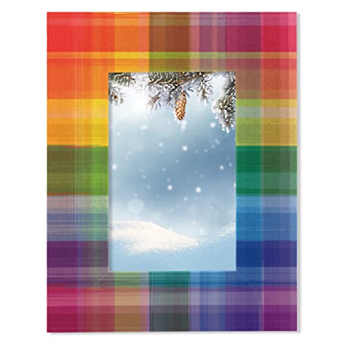 Colorful Rainbow Plaid Checkered 4X6 Picture Frame Solid Wood Photo Frames Firm Durable Picture Frames Perfect For 4X6 In Photos, For Wall Or Tabletop Display Bedroom Living Room Office Home Decor #TOP11