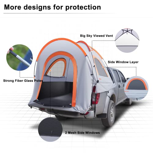 Wasagun Truck Tent-5-5.5 Ft Truck Bed Tent For Camping, Water-Resistant & Windproof Pickup Truck Tent For 2 Persons – Lightweight Truck Bed Camper With Carry Bag,Light Grey #TOP6