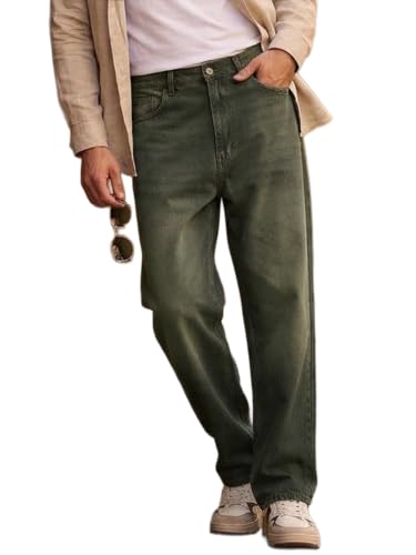 Image of Urbano Fashion Men's Loose Baggy Fit Heavy Washed Jeans Non-Stretchable