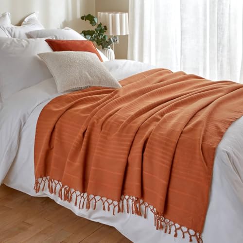 Jeté de lit Anjali 230x250 en coton terracotta de qualité - 6
