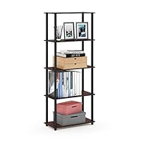 Furinno Turn-N-Tube 5-Tier Multipurpose Shelf / Display Rack / Storage Shelf / Bookshelf, Round Tubes, Dark Cherry/Black