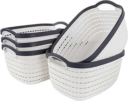 STARVAST 5 Pcs Paniers de Rangement en Plastique, Boîtes de Rangement de Bureau, Panier de Réfrigérateur Tisser Incurvée en Portable pour Salle de Bain et Armoire - 245 x 180 x 135MM (Blanc) Cover