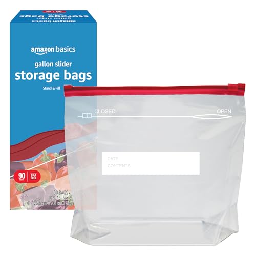 Image of Amazon Basics Slider Gallon Food Storage Bags, BPA Free, Stand-Up Bottom, Easy to Fill, 90 Count