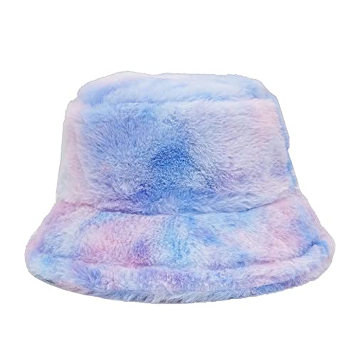 KGM New Space die Soft Fleecy Faux Fur Bucket hat - Festival Summer Winter Hats (Blue)
