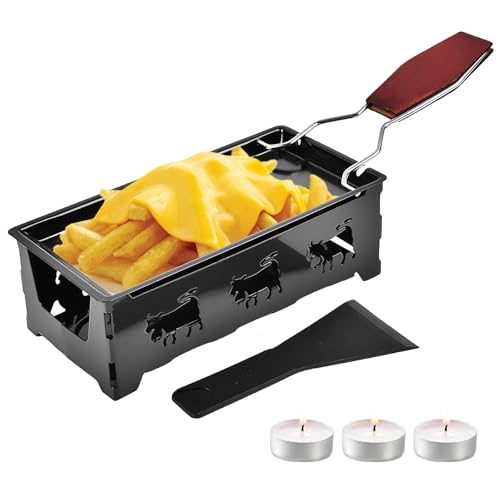 Mini Raclette Portátil, Sartén para Derretir Queso, Mini Raclette de Queso, Portátil con Mango, Espátula, Calentada Por Candlelight