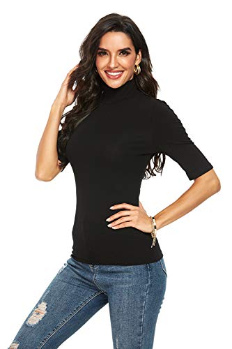 Womens Short Sleeve Mock Turtleneck Business Casual Tops Slim Fitted Plain Tee Shirts Size S-XL2