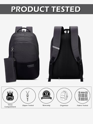 Image of Lavie Sport Akron 35L Black-Grey Backpack | Fits Upto 15 Inch Laptop | Organizer & Bottle Holder |Rain Cover |Pencil Pouch | Gift for Men, Women, Boys, Girls | Laptop Sleeve for School & College