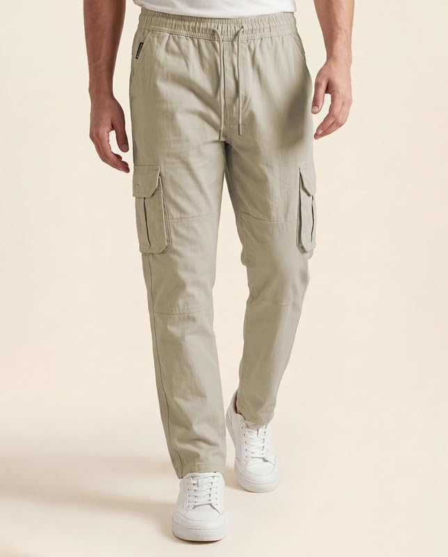 Image of WarriorWorld Men's Cotton Cargo Joggers - Greige