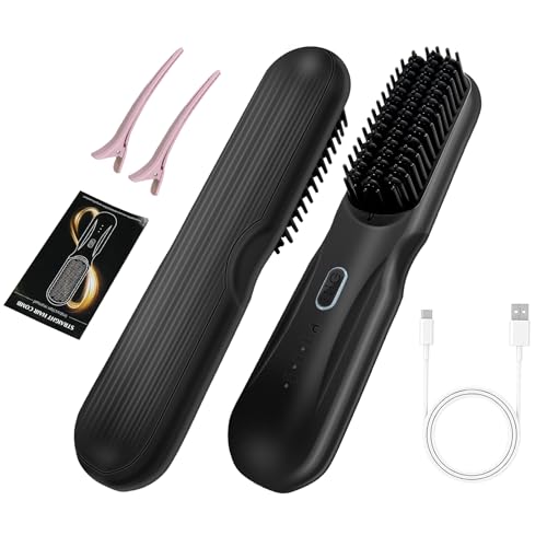 AYYHG Cordless Straightener Brush Pro - 45W Fast Charge Portable Frizz-Free Styling for Travel,Effortless Beach Waves,Frizz-Free Shine & Salon Texture, Ideal for All Hair Types