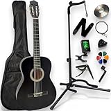 AMROVA - Pack Guitare Classique 4/4 Droitier + Support Pied + Housse Sac à Dos + 11 Accessoires + CD & Cours Vidéo (Noir, 4/4, Droitier)