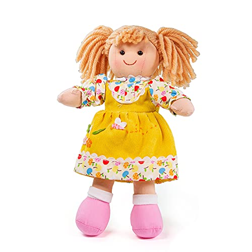 Bigjigs Toys Poppy Doll | Small 28cm Plush Ragdoll | Cuddly & Soft Baby Toy | First Birthday Gifts & Presents for Newborn Children | Dolly Girl with Strawberry Blonde Pigtails & Floral White Dress