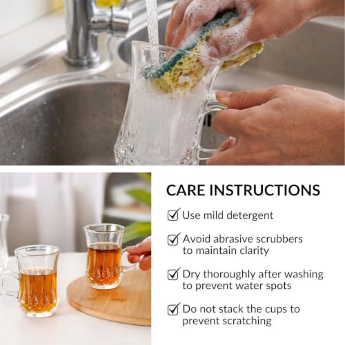 Image of Nestasia Set of 6 Transparent Glass Tea Cups (150ml Each) - Geometric Embossed Durable & 100% Food-Safe Coffee Mugs | Perfect for Coffee, Tea, Hot & Cold Beverages
