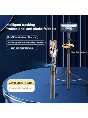 Auto Face Tracking Phone Holder, 360° Rotation Phone Tripod with Wireless Remote and Phone Holder, Selfie Stick Tripod for iPhone、Android Phone, Applied to YouTube, Vlog/TIK Tok