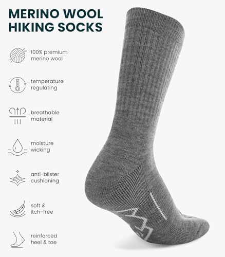 Image of Merino Wool Socks for Men and Women Hiking Merino Wool Boot Socks Thermal Warm Crew Style Work