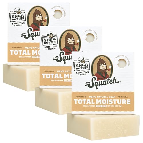 Dr. Squatch Men's Natural Bar Soap Made from Natural Oils - 3 Pack - Cold Process Soap with No Harsh Chemicals - Moisturizing Unscented with Shea Butter – 5oz, 3 Pack