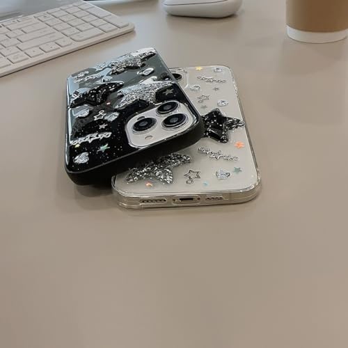 Coque iPhone 16 Pro Max étoiles 3D relief strass paillettes noires - 5