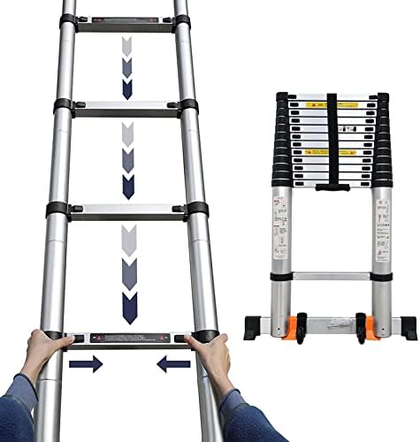Portable Extension Ladder Telescopic Ladder Aluminum Telescoping Ladder 5M/6.2M/7M/8M Long, Commercial Grade Compact Extension Telescopic Ladders for Outdoor Work, Building Maintenance (Size : 7m/23f