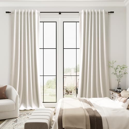 Guken Cream Natural Light 100% Blocking Linen Curtains 120 Inches Long Blackout Thermal Insulated Home Decor Curtain for Dining Room Farmhouse Textured Back Tab Hook Belt 2 Panel Sets 52x120 10Ft by Guken - Image 5