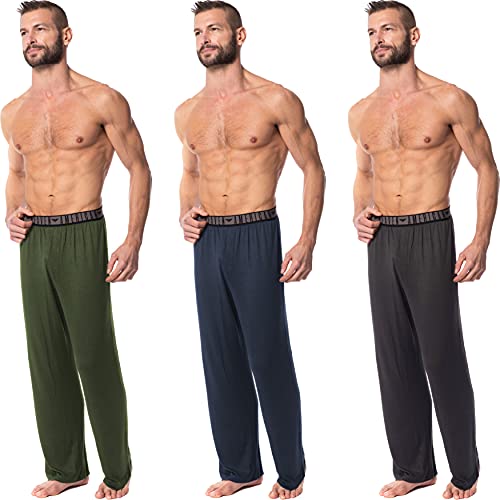 AMERICAN HEAVEN Mens 3 Pack Ultra Soft & Stretch Pajama Pants | Lightweight Lounge & Sleep Pj Yoga Bottoms3