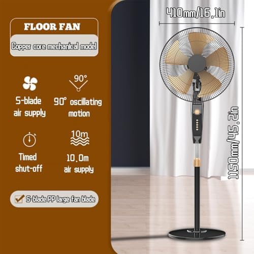 4-Speed Electric Oscillating Pedestal Fan, Adjustable Height Standing Fan (16.1in), Quiet Cooling Fan for Home & Office, Energy-Efficient Air Circulator