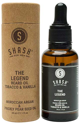 SHASH The Legend Tobacco & Vanilla Beard Oil, All-Natural Formula Supports Faster, Healthier Growth - Hydrates Dry Skin and Hair, Reduces Itchy Discomfort - Paraben, Silicone and Sulfate-Free
