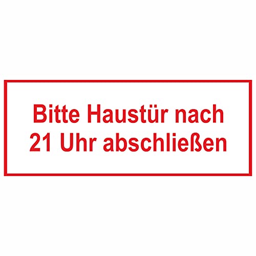 Indigos UG Aufkleber Hinweisschild für Gewerbe und Privat Bitte Haustür nach 21 Uhr abschließen - 10,00 cm x 4,00 cm - selbstklebender Sicherheits Aufkleber für Tür oder Wand