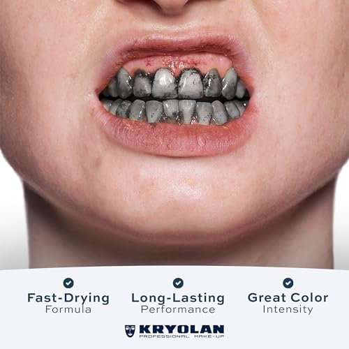 Professional Tooth Enamel, Special Effects Tooth Paint By Kryolan (Black)- Temporary Liquid Teeth Color For SFX Teeth Makeup Halloween Cosplay Theater- Blackout/ Rotten/ Tooth Decay Makeup- 0.4 Fl Oz