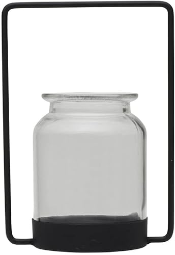 Elements Candelabro de alambre negro de metal y vidrio de 6.57x4.65x9.09 pulgadas, vidrio transparente, moderno, contemporáneo