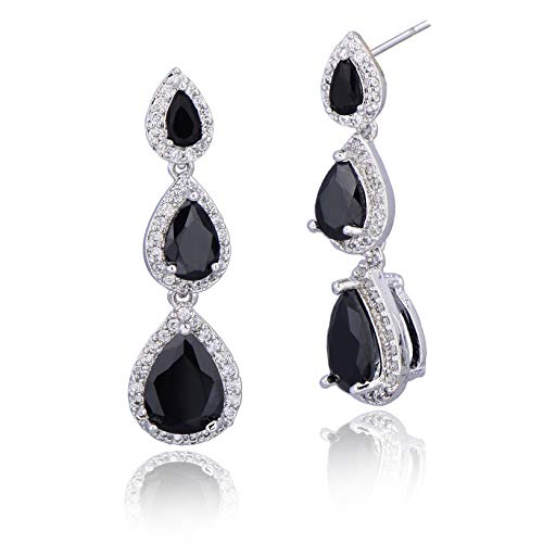 Black Cubic Zirconia Bridal Earrings - Elegant Sterling Silver Teardrop ...