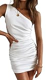 Ruched Bodycon Dresses for Women Casual Summer Mini Dress One Shoulder Sleeveless Ribbed Tank Tight...