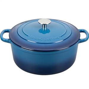 Enameled Cast Iron Dutch Oven Pot with Lid, 7 Quart, Round Dutch Ovens for Bread Baking, Bread Oven, Oven Safe up to 500°F, Lake Blue