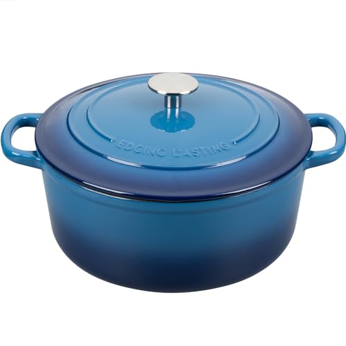 Enameled Cast Iron Dutch Oven Pot with Lid, 7 Quart, Round Dutch Ovens for Bread Baking, Bread Oven, Oven Safe up to 500°F, Lake Blue