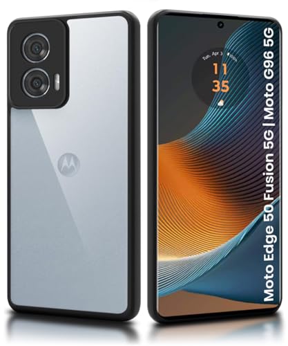 Image of WOW IMAGINE Shockproof Hybrid Back Cover for Motorola Moto Edge 50 Fusion 5G | Moto G96 5G | Hard Slim fit Back Case | PC & TPU | Clear Transparent Case - Black