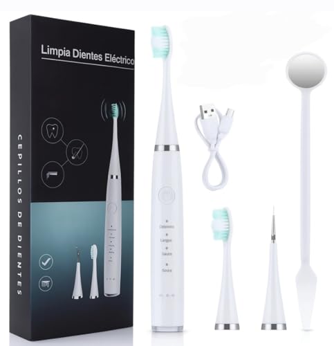 Carolain. Kit de Limpieza Dental. Cepillos Eléctrico + Eliminador de Sarro. 2 Cabezales. Elimina Placa, Sarro y mal Aliento, Blanqueador. Dientes limpios y encias sanas!! Recargable y portátil Viaje.