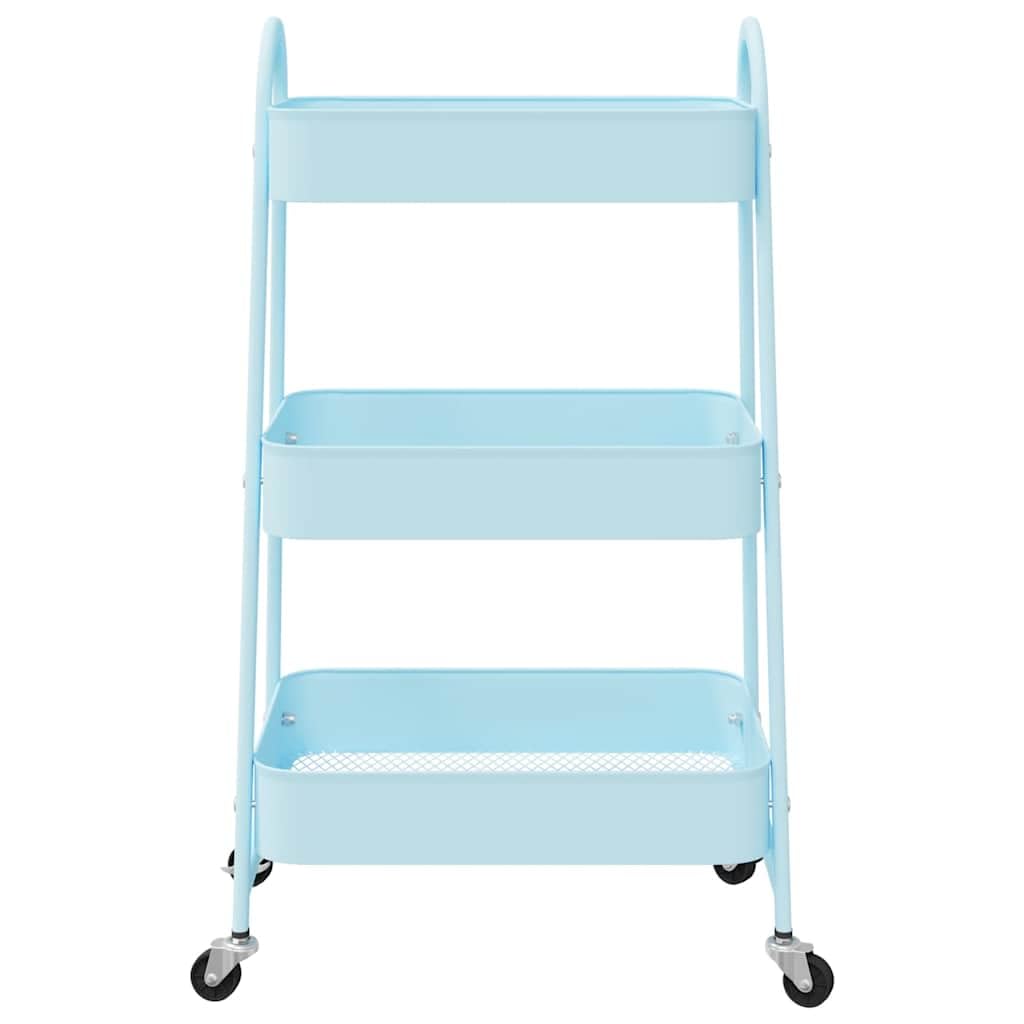 Carro de almacenamiento de 3 niveles azul de acero lacado, 42 x 41,5 x 77 cm, con 4 ruedas, dos bloqueables, para cocina, oficina, baño, transporte y organización de muebles, herramientas
