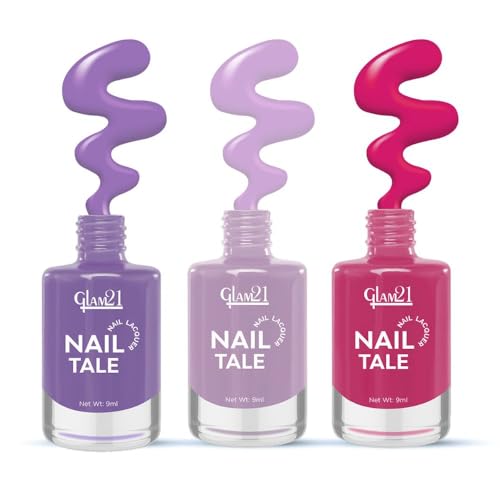 Image of Glam21 Nail Tale- Nail Lacquer|Set of 3|Multicolor|Quick Drying Nail Polish| Glossy Gel Finish Nail Kit | Highly Pigmented & Long Lasting | Chip Resistance|9ml Each|Shade-03