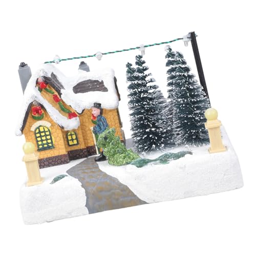 Wdbild Cajas de música giratorias con luz LED cálida y construcción de resinas para reuniones familiares, portátiles, decoración de escenas navideñas