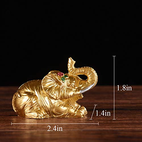 Estatua de resina con ocho elefantes dorados Feng Shui miniatura 2