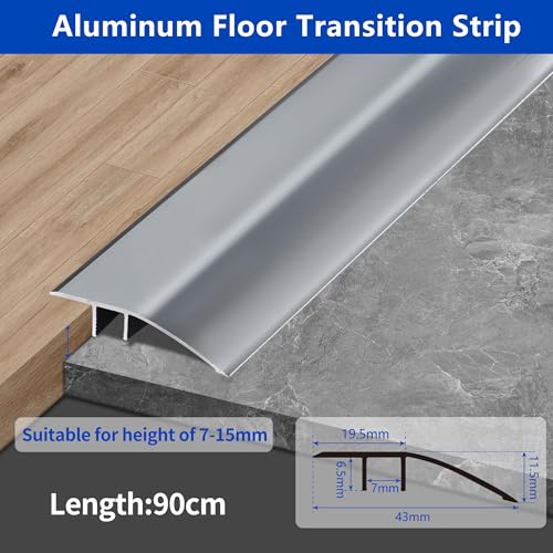 Aluminium-Boden-Übergangsstange, Türstange, Metall-Bodenleiste für Türen, Schwellen, Fliesen, Laminat, Planken, Brücke die Höhe zwischen 6–12mm(Eisengrau, 0.9m×4.3cm)