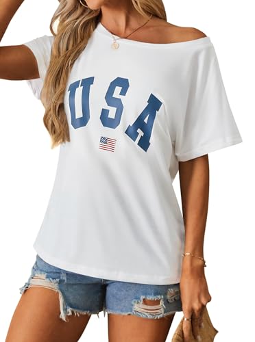 Image of Hilinker Womens Sexy Off The Shoulder Tops Short Batwing Sleeve T Shirt Oversized Casual Tee