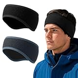 2 Piezas Diadema Mujer Hombre, Cinta Pelo Deporte, Orejeras Térmicas Invierno, Resistente al Viento, Cinta Pelo Mujer Hombre, Accesorios para Correr, Senderismo, Ciclismo, Negro/Gris Oscuro