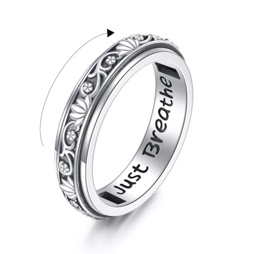 Bague lotus en argent sterling 925 massif anti-stress