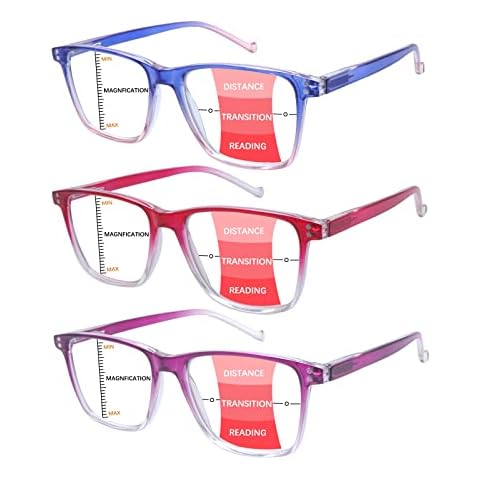 COJWIS 3-Pack Progressive Multifocus Reading Glasses Blue Light Blocking for Women Men Spring Hinge Computer Readers (3 MIX-1, 2.00, multiplier_x) Cover