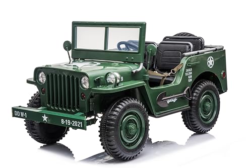 FINOOS J.E.E.P Willy's Army Kinder, Elektroauto 24 V, 3-Sitzer, mit...