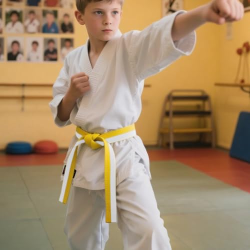COYUN 1 pcs 160cm Weiß und Gelb Taekwondo-Gürtel, Judo gürtel Judo Karate Gürtel Belt Kampfkunst Karate Judo Taekwondo Belts Professioneller Karate Aikido Belt für Kinder Erwachsene Kampfsportgürtel