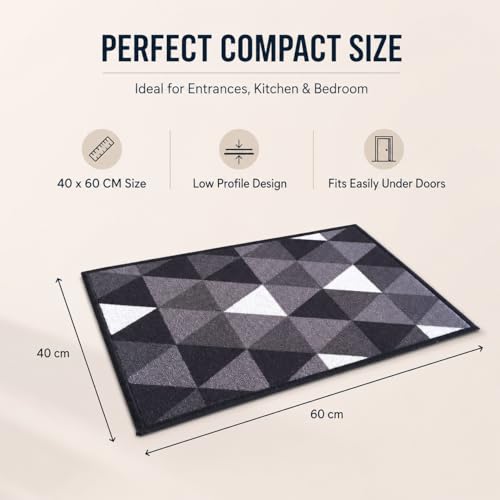 Image of Matz&More Geometric Modern Triangles Floor Mat | 40x60 CM | Grey Black | Nylon Tufted Gel Baking Anti-Slip | Doormat for Home Entrance, Kitchen & Bedroom