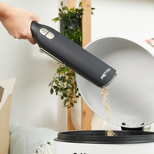 Petra PF01111VDE Handstaubsauger – kabellos, motorisierte Tierhaarbürste, Ablage und Ladebasis auf der Arbeitsplatte, HEPA-Filter, Zubehör enthalten, leicht, 2 Geschwindigkeiten, 100 ml Staubbehälte